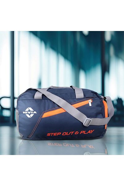 Nivia Sports Polyester Space Bag | Navy Blue/orange | Durable & Spacious | Ideal For Sports And Travel