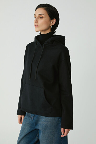 ETHIQUET Piper Γυναικεία Fleece Inside Soft Comfort Fit Hooded Kangaroo Pocket Μαύρο φούτερ