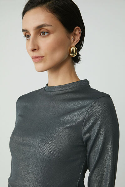 ETHIQUET Modest Faye Women's Coated Corduroy Look Polyester Slim Cut Basic Anthracite Blouse