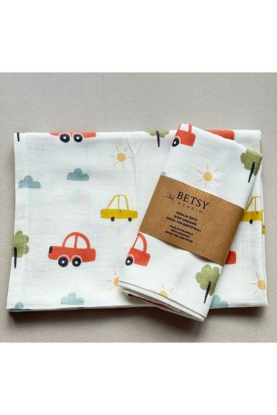 BETSY STUDIO Mini Cars Muslin Cover 75X100Cm/ Stroller Cover Nursing Cover Baby Blanket
