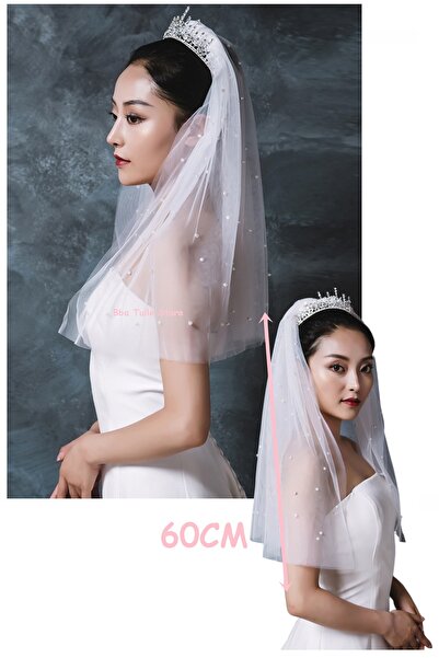 bbays new trend 60X150  Gelin Duvağı,60CM Gelinlik Aksesuarı  ,İncili Gelin D...