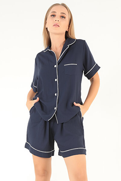 Doremi Navy Blue Short Sleeve Women's Shorts Pajama Suit