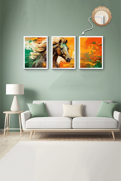 wudie Pictură decorativă din 3 piese, cu cadru din lemn, pictură abstractă, p...
