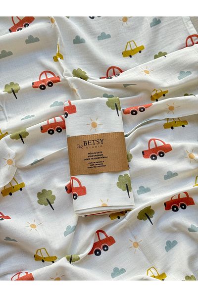 BETSY STUDIO Mini Cars Muslin Cover 75X100Cm/ Stroller Cover Nursing Cover Baby Blanket