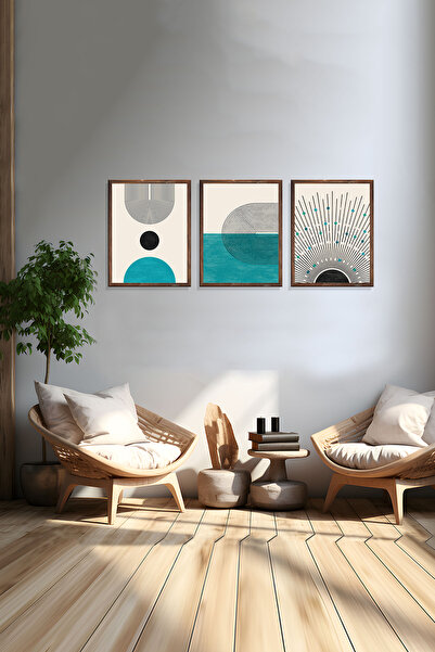 wudie Pictură decorativă din 3 piese, cu cadru din lemn, pictură abstractă, p...