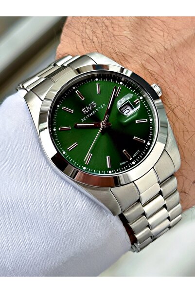 Romanson Custom Design Silver-Green Color Steel Band Steel Case Men's Wristwa...