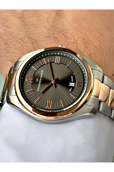 Romanson Custom Design Copper-Silver Color Steel Band Steel Case Men's Wristwatch 131317