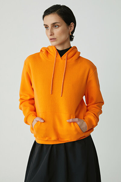 ETHIQUET Γυναικείο φούτερ Diane Comfort Fit με κουκούλα πορτοκαλί με φλις εσωτερικά