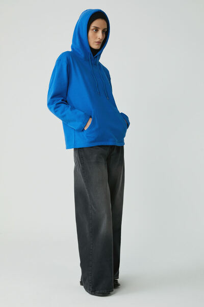 ETHIQUET Piper Γυναικεία Fleece Inside Soft Comfort Fit Hooded Kangaroo Pocket Saks Μπλε φούτερ