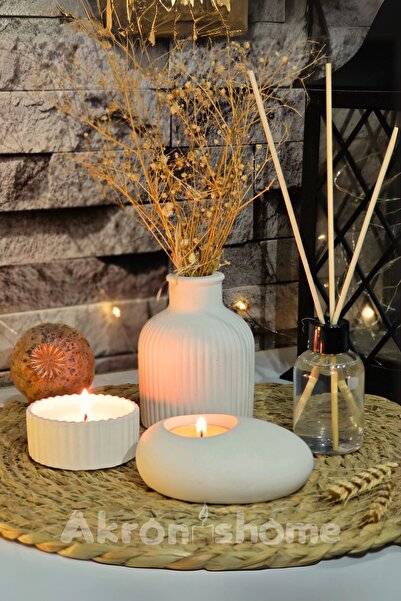 Akronistone Dekoratif 5'li Set Vazo, Vanilya Kokulu Mum, Dekoratif Şişe, Teal...