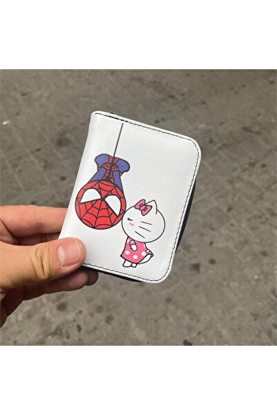 Karakedi Beyaz Hello Kitty Ve Spider-Man Kiss Kısa Cüzdan