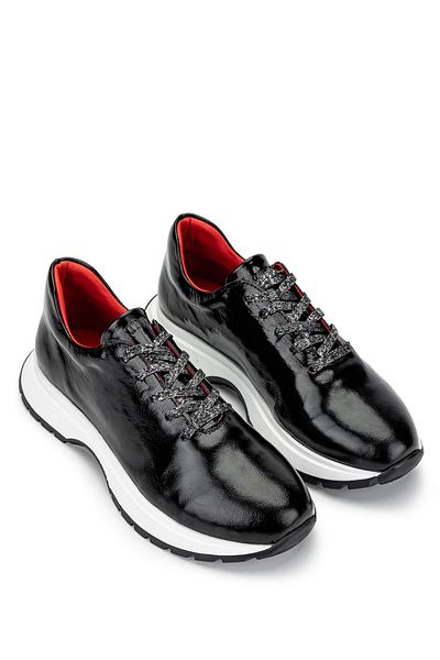 Tamer Tanca Women's Genuine Leather Black Patent Leather Sneakers & Sports Shoes