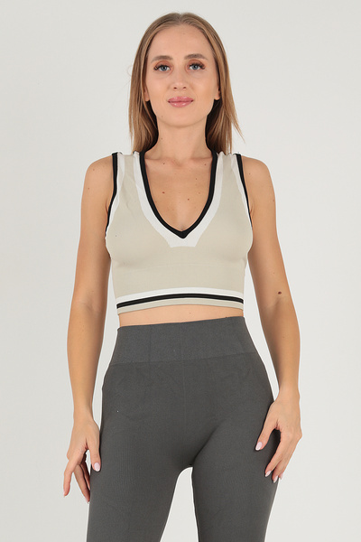 Doremi Seamless Crop Color Block Sports Blouse