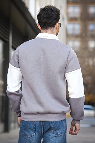 Oksit Real Side Printed Three Thread Raster Slim Fit Polo Neck Men's Sweatshirt