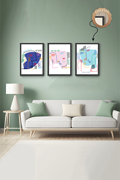 wudie Pictură decorativă din 3 piese, cu cadru din lemn, pictură abstractă, p...