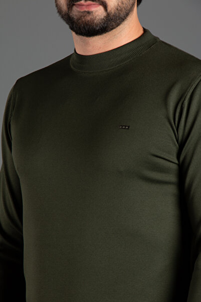 ZEKİ ÖZER Men's Khaki Half-Necked Knitted Sweater