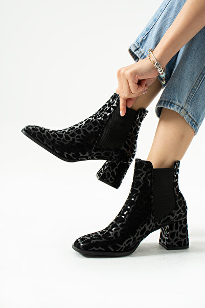 Güllü Shoes Siyah Deri Su Geçirmez Topuklu Kışlık Bot - Kadın Sıcak Tutan Konforlu Bot Modelleri