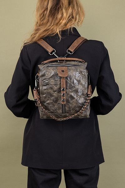Getcho Nekesa Women's Green Chain Strap Leather Look Backpack and Shoulder Bag Daily Vintage Design