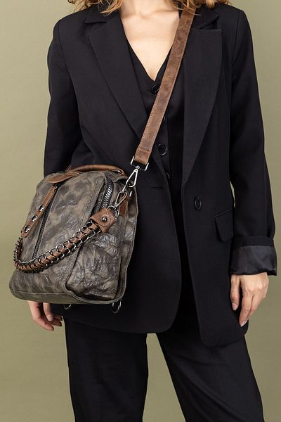 Getcho Nekesa Women's Green Chain Strap Leather Look Backpack and Shoulder Bag Daily Vintage Design