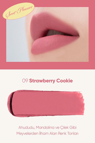 CLIO Lipstick with Soft Texture, Light Matte Appearance Clio Chiffon Mood Lip (09 Strawberry Cookie)