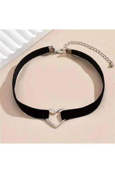 Karakedi Black Gothic Drawstring Silver Choker Leash