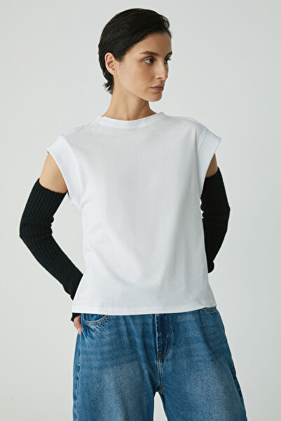 ETHIQUET Modest γυναικείο μπλουζάκι Lori από 100% βαμβακερό μηδέν μανίκι με στρογγυλό γιακά κανονικού μήκους πλεκτό λευκό μπλουζάκι