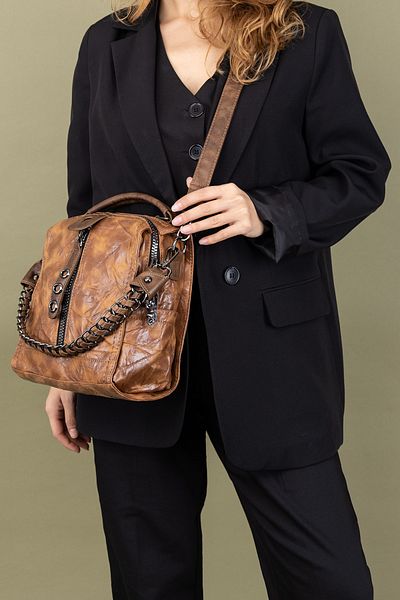 Getcho Nekesa Women's Brown Chain Strap Leather Look Backpack and Shoulder Bag Daily Vintage Design
