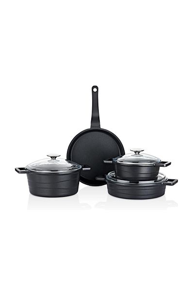 lavonni 7 Piece Elexsus Cast Iron Cookware Set - Black (Glass Lid)