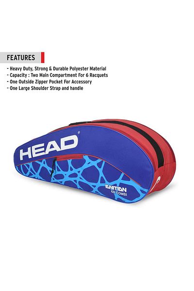 Head Ignition 6R Combi Polyester Badminton Kit Bag | Size: Large | Dedicated Compartments | Unisex