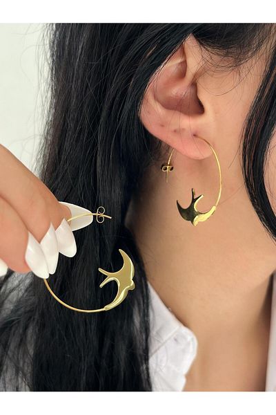 YASİN TOPÇU Steel Gold Earrings