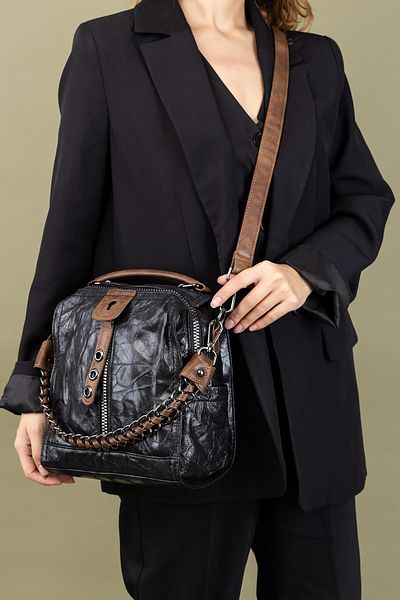 Getcho Nekesa Women's Black Chain Strap Leather Look Backpack and Shoulder Bag Daily Vintage Design