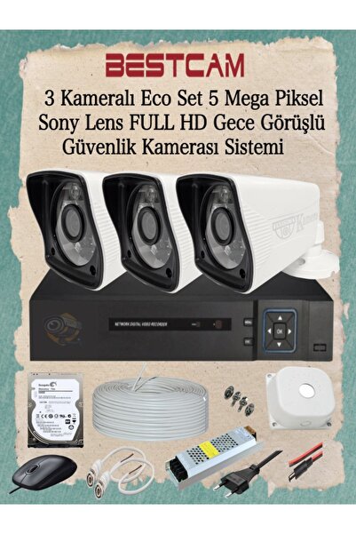 BESTCAM 3 Kameralı Eco Set 5 Mega Piksel Sony Lensli Full HD Gece Görüşlü Güv...