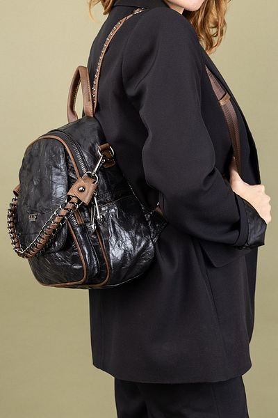 Getcho Subset Women's Black Chain Detailed Leather Backpack – Stylish, Multi-Pocket, Waterproof