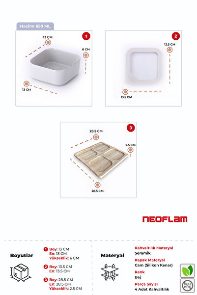 NEOFLAM Fika One 4'lü Kahvaltı Seti Bej