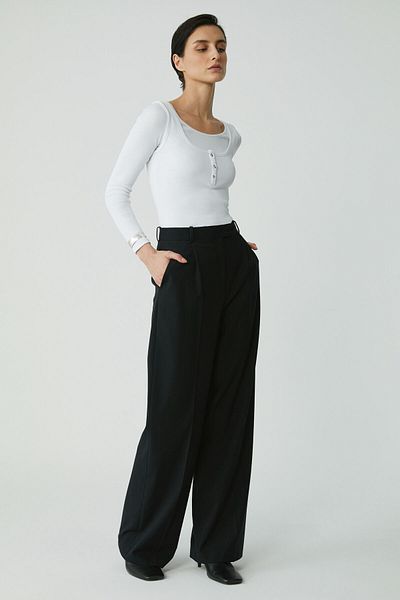 ETHIQUET Modest Lıtzy Tricot de corp pentru femei, slim fit, strâns, cu curea groasă, detaliată, cu guler, alb