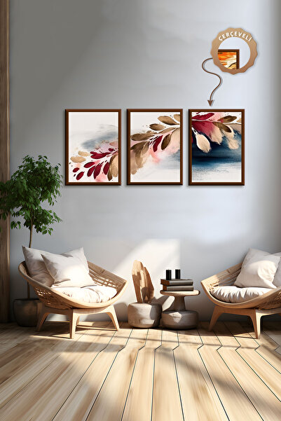 wudie Pictură decorativă din 3 piese, cu cadru din lemn, pictură abstractă, p...