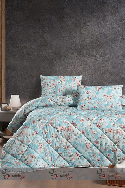 Fabric Box Double Patterned Summer Quilt Set Washable Quilt 195 x 215 cm + 2 Pillowcases