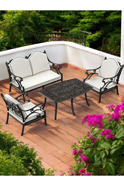 Sweet Home Masa Sandalye Bodrum Model Plastik Ferforje Görünümlü Oturma Grubu...