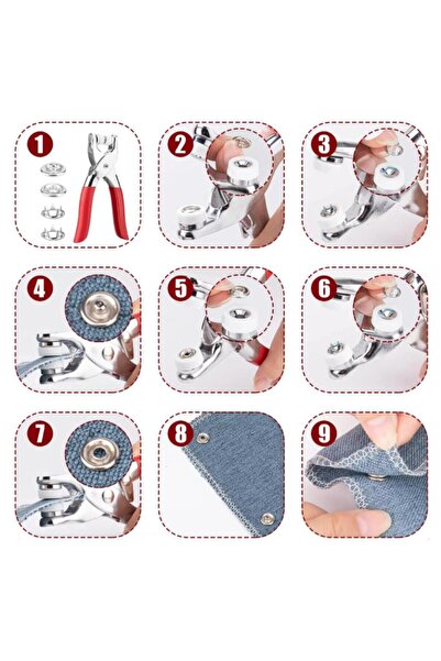 DepoMega Metal Çıtçıt Pense Seti Gömlek Kumaş Düğmeleme Pensesi 50 Adet Çıtçıt