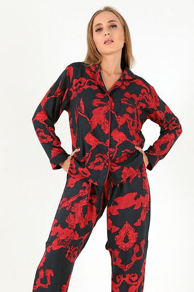 Doremi Red Flowers Long Sleeve Women's Pajama Set
