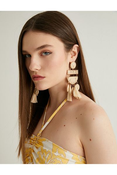 Koton Oversized Geometric Straw Earrings - Dangle Koton X Melis Ağazat