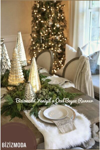 bizizmoda Yılbaşı Lüks Runner Davet Sunumluk Yemek Sofra Sunumluk Runner Pelu...
