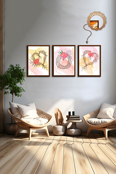 wudie Pictură decorativă din 3 piese, cu cadru din lemn, pictură abstractă, p...