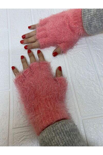 sema aksesuar Salmon Color Plush Cut Finger Gloves - Fingerless Gloves - Gift - New Year New Year