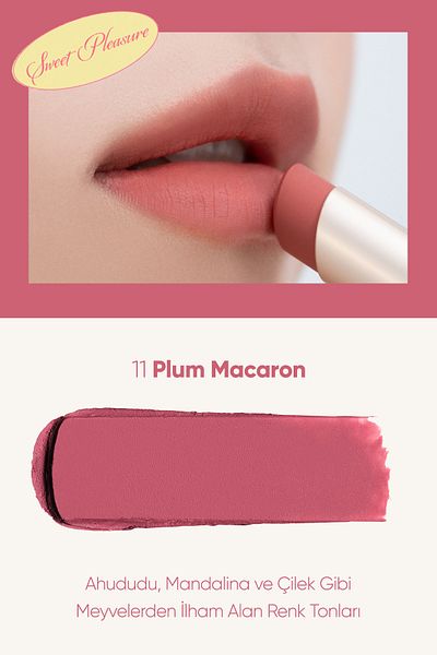CLIO Clio Chiffon Mood Lip - Soft Texture, Light Matte Appearance Lipstick (11 Plum Macaron)