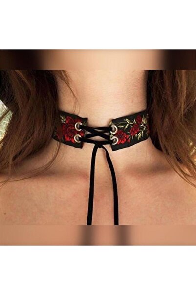 Karakedi Vintage Roses Lace up Collar
