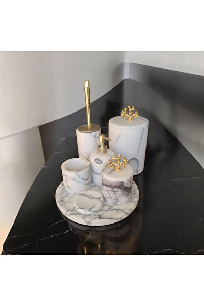 Gold Mercan Kulplu Leylak 7'li Banyo Seti