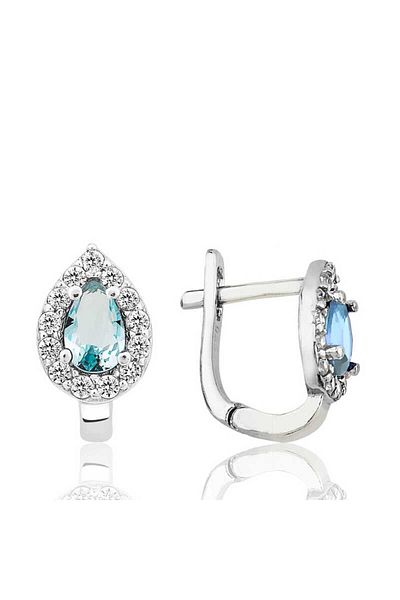 Skygo Silver Turquoise Jewelled Drop J Women's Earrings