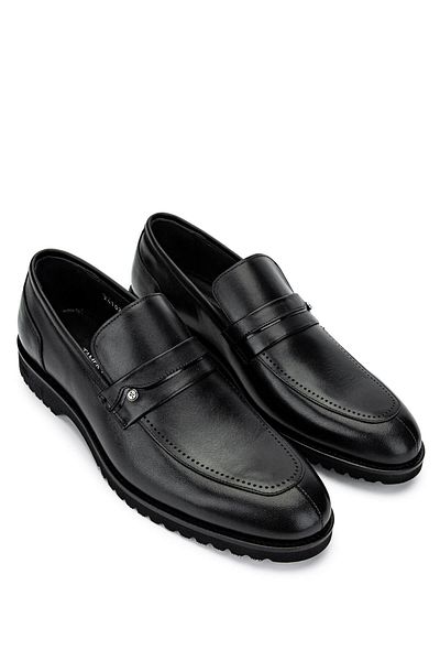 Tamer Tanca Men's Genuine Leather Black Loafer Shoes