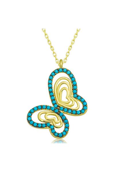 Skygo Silver Gold Turquoise Stone Butterfly Women's Necklace